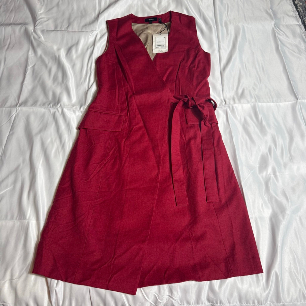 Women's Theory Red Sleeveless Wrap Vest Dress Size 4